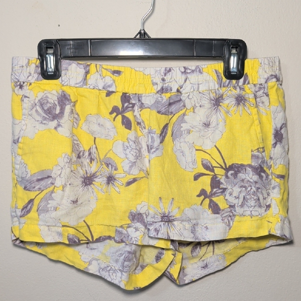 Kut from the Kloth 100% Linen Floral Shorts Yellow Purple Women's Size 6